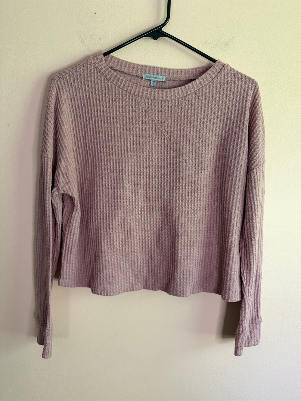 Charlotte Russe Dusty Mauve Waffle-Knit Long Sleeve Crop Top